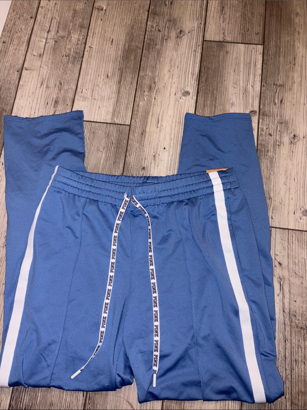 NWT PINK Victoria's Secret Blue Jogger Pants with White Side Stripes
